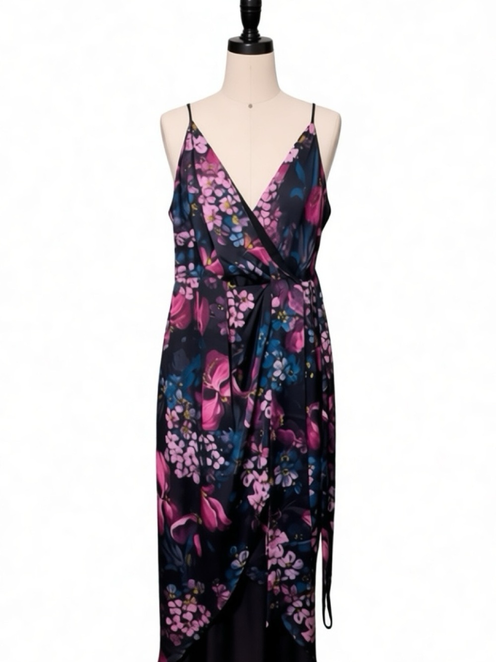 Express Floral Wrap Midi Dress in Navy and Pink